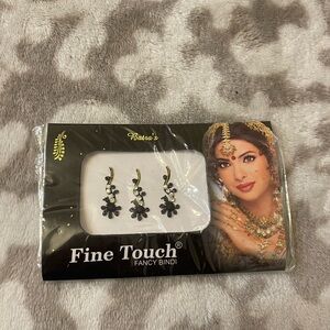Multi Color Black Long Rhinestone Fancy Bindi Bollywood Stickers